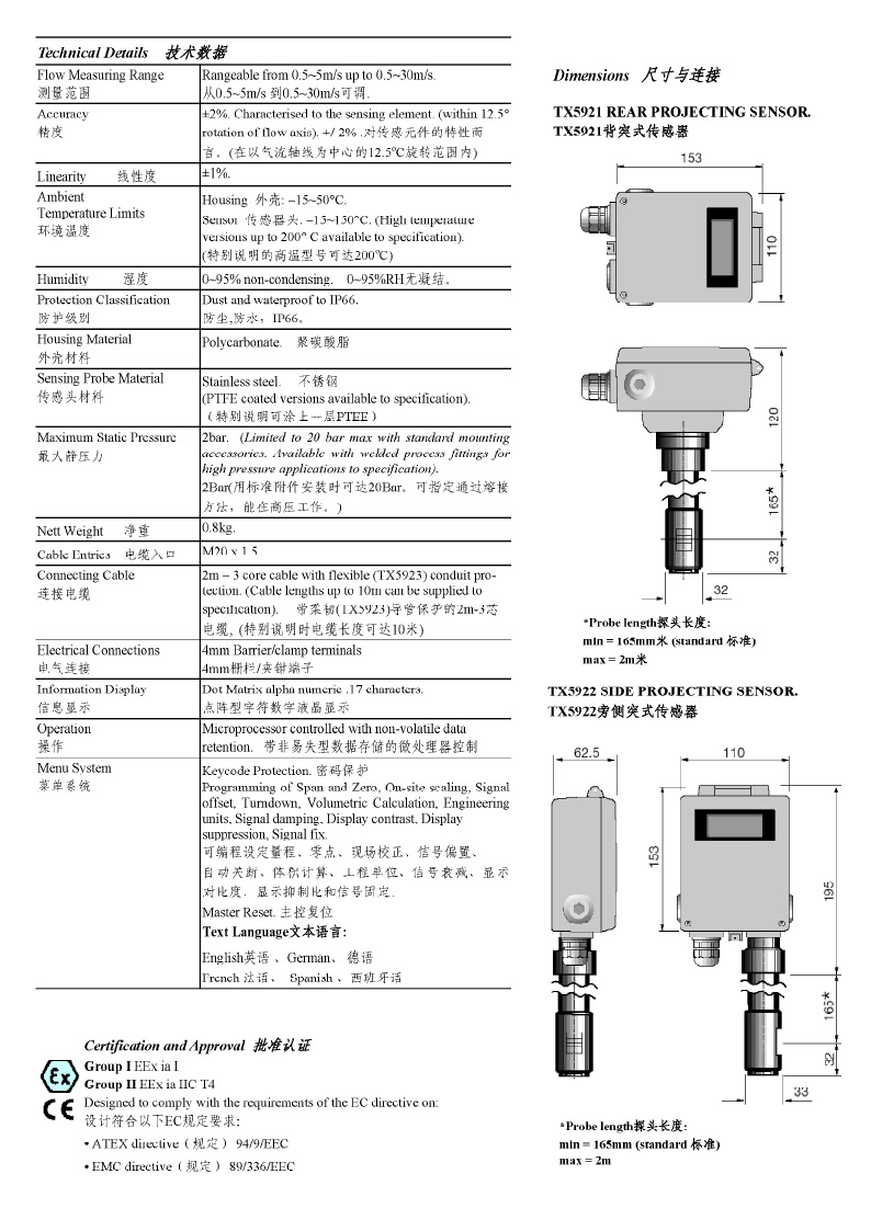 TROLEX涡流气体流速传感器/变送器TX5921