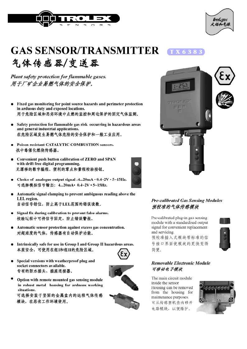 TROLEX气体传感器/变送器TX6383